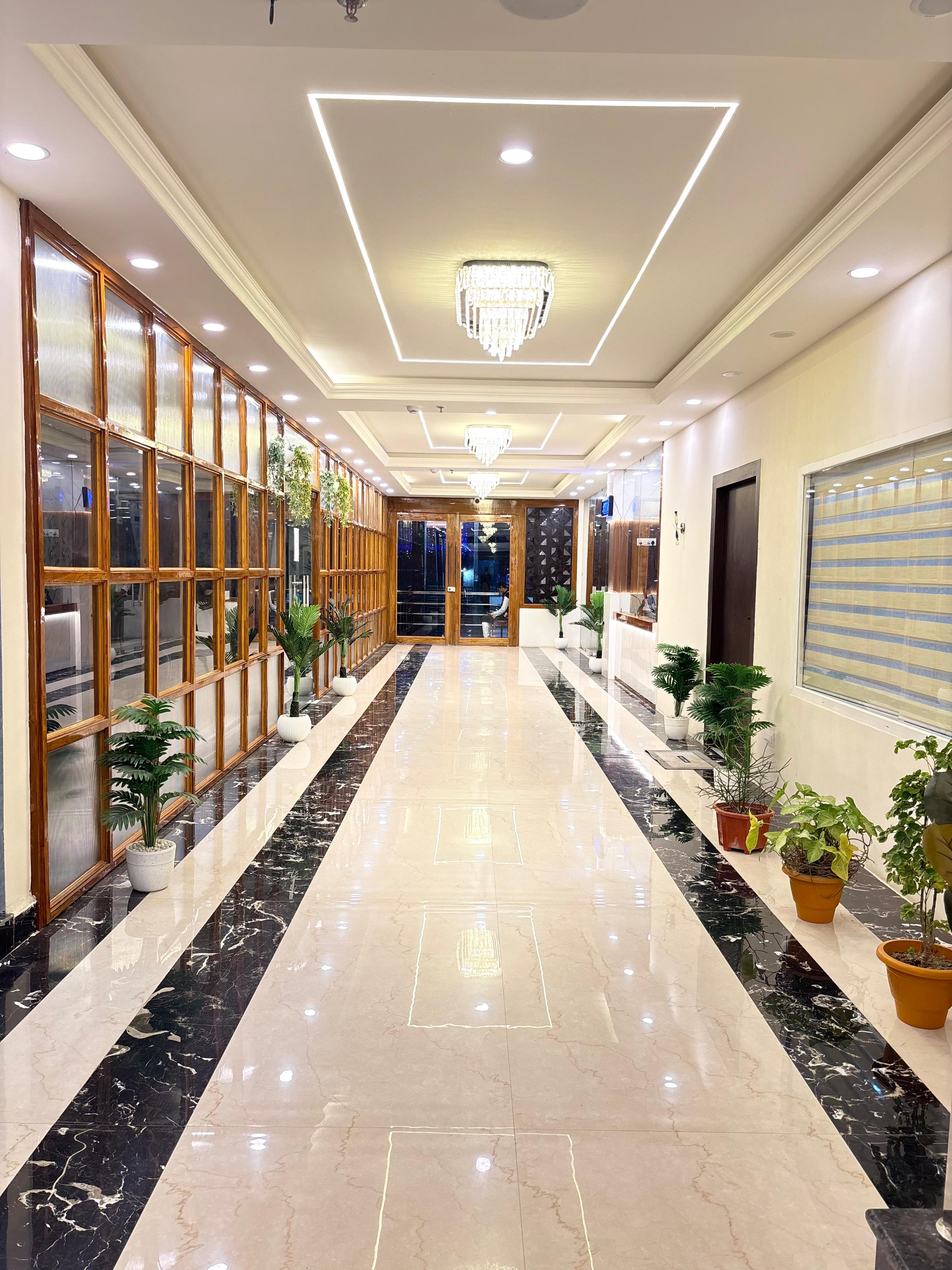 Hotel Corridor with Elegant Marble Flooring